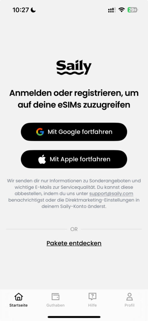 Einfach Registrierung in der Saily App