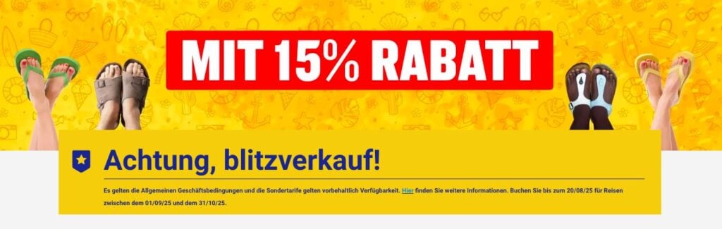 Sale bei Ryanair: 15% Rabatt Flüge ab 14,99€
