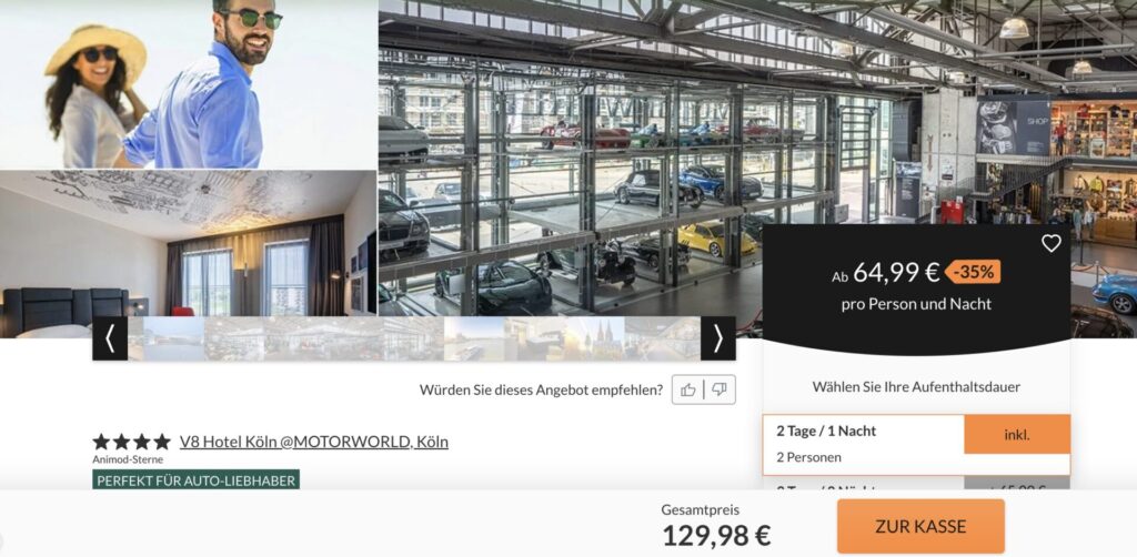 V8 Hotel Motorworld: 4* Themenhotel in Köln inkl. Frühstück ab 68€ p.P.