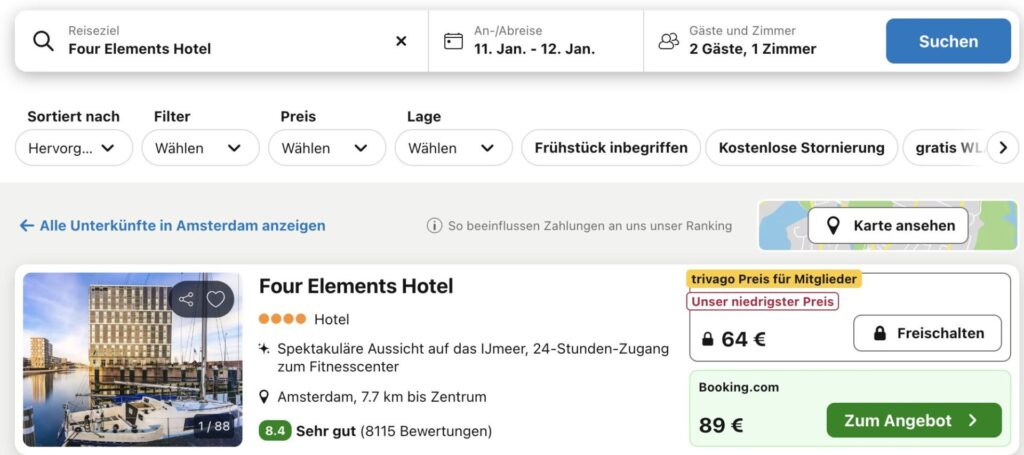 Amsterdam Hotel Schnäppchen: 4* Hotel mit Bar im 10. Stock samt Ausblick aufs Wasser ab 33€ p.P. (DZ)