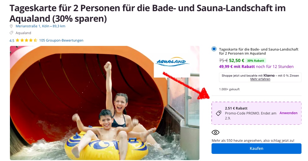 Aqualand in Köln: Tageskarte für 24€ p.P. bei 2 Leuten