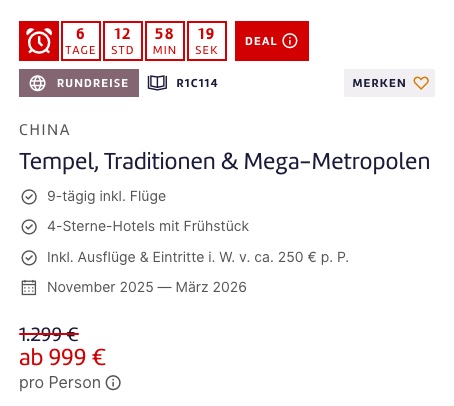 China Rundreise: 9 Tage inkl. Flügen, 4* Hotels und Ausflügen ab 999€ p.P. (DZ)