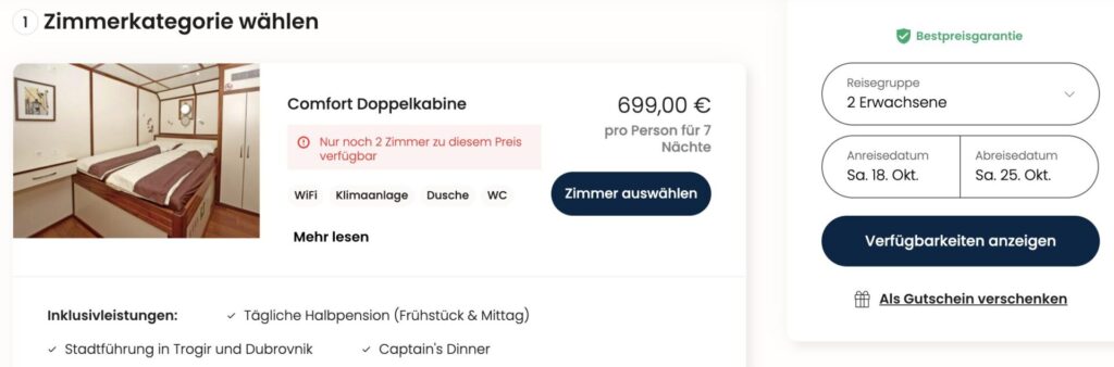 Kroatien Kreuzfahrt: 8 Tage inkl. Halbpension & Extras ab 699€ p.P.