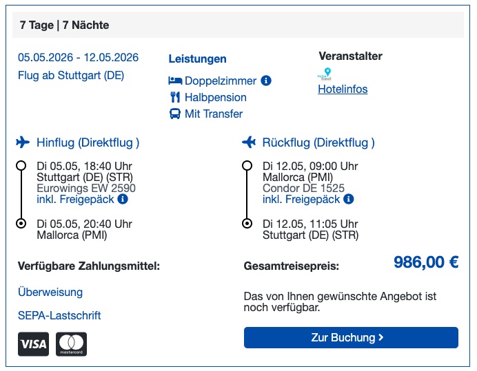 Mallorca Frühbucher: 1 Woche im 4* Hotel mit Halbpension, Flügen & Transfer ab 493€ p.P. (DZ)