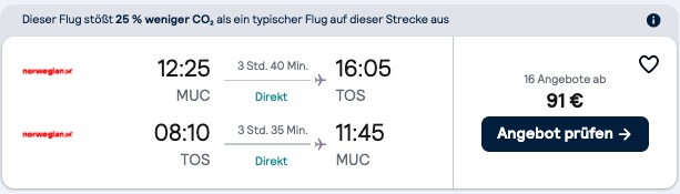 Norwegen Urlaub: Hin & Rückflug nach Tromsø ab 59€