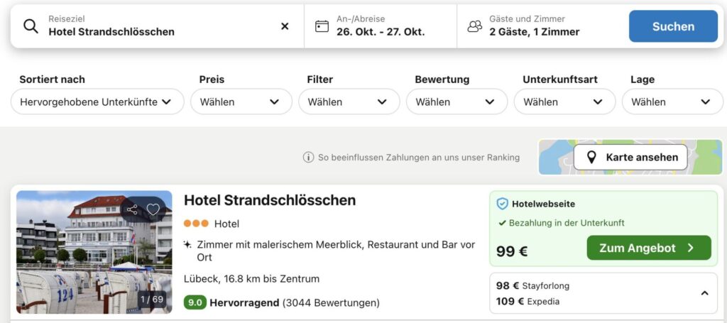 Ostsee Strandhotel: 3* Hotel direkt an der Promenade ab 24,99€ p.P. (DZ) inkl. Frühstück