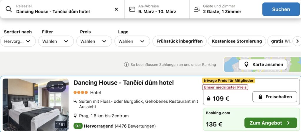 Prag Kurztrip: 4* Dancing House Hotel ab 55€ p.P. (DZ)