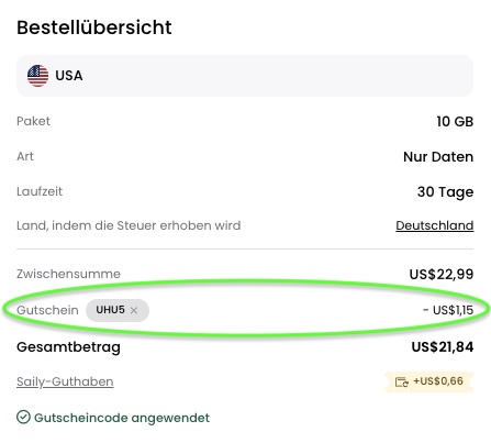Mit unserem 5% Rabattcode bei allen Saily eSIM-Paketen sparen