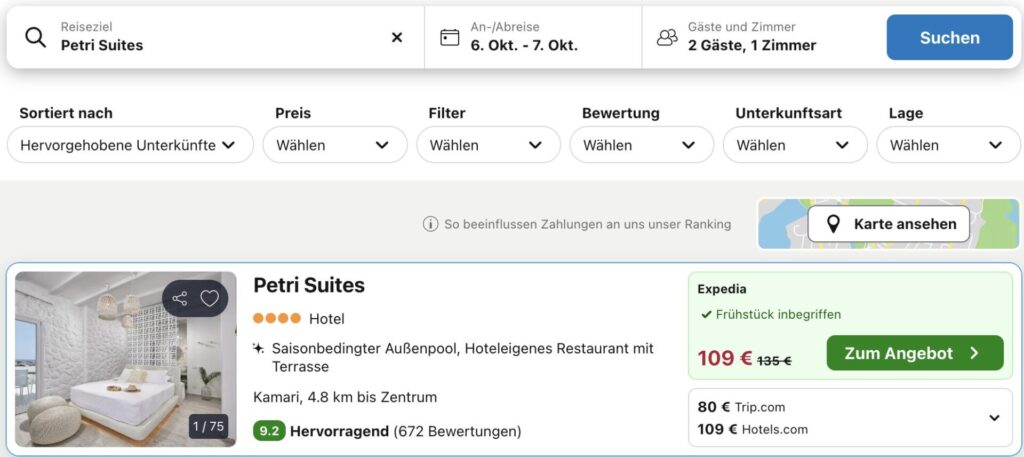Santorini Urlaub: 6 Tage Hotel mit Frühstück & Flügen ab 524€ p.P. (DZ)