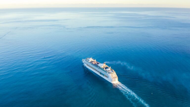 Cruise,Ship,Sailing,Across,The,Mediterranean,Sea, ,Aerial,Image.