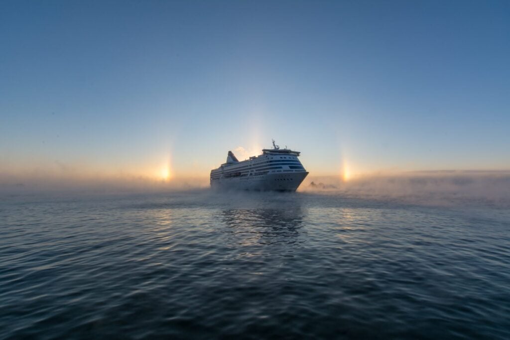 A,Huge,Ferry,Travelling,In,Baltic,Sea,Near,Helsinki,(finland)