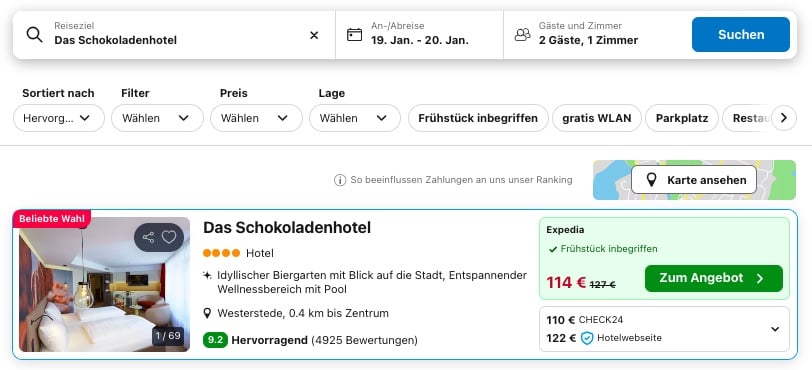 Schokoladenhotel – 4* Hotel inkl. Frühstück ab 55€ p.P. (DZ)