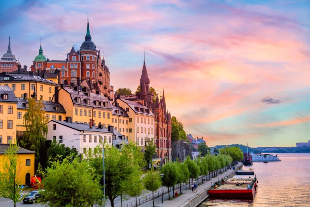 Stockholm,,Sweden.,Scenic,Summer,Sunset,View,With,Colorful,Sky,Of