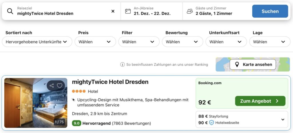 Striezelmarkt Dresden: Übernachtung im Upcycling Hotel in top Lage ab 54,50€ p.P. (DZ)