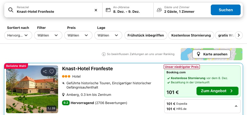 Übernachtung im Gefängnis: Eine Nacht hinter Gittern verbringen ab 50,50€ p.P. (in Bayern)