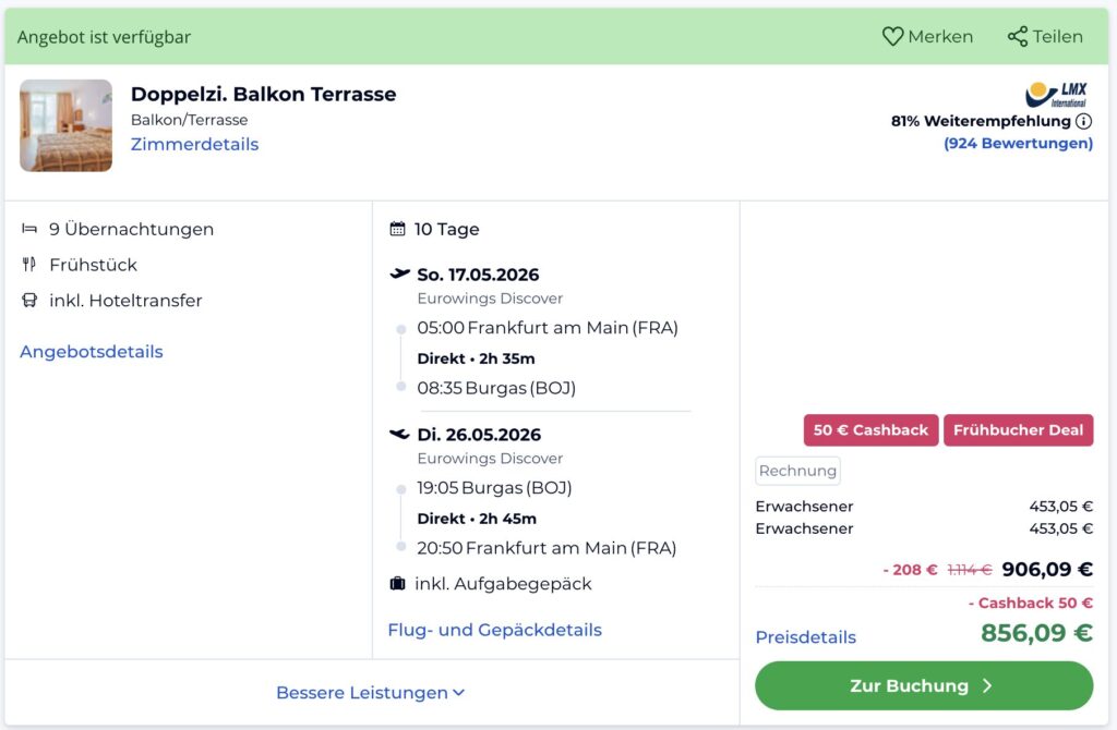 Urlaub am Sonnenstrand: 9 Nächte im 4* Hotel inkl. Flug & Frühstück ab 433€ p.P.