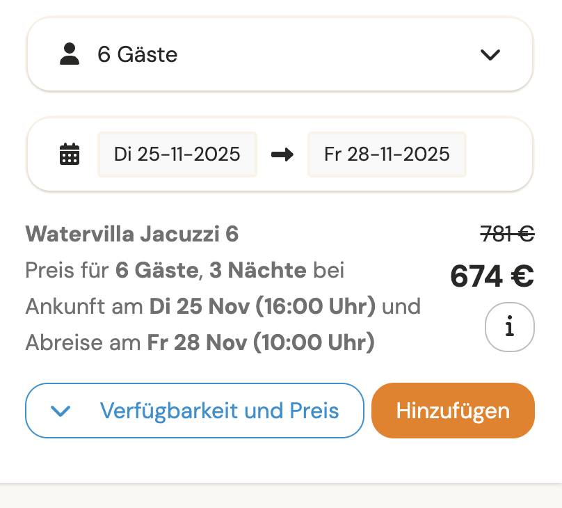 Wasservilla in Holland: 4 Tage mit Whirlpool ab 156€ p.P. (im Juni)