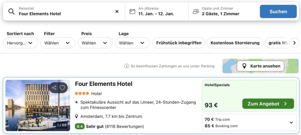 Amsterdam Hotel Schnäppchen: 4* Hotel mit Bar im 10. Stock samt Ausblick aufs Wasser ab 45€ p.P. (DZ)