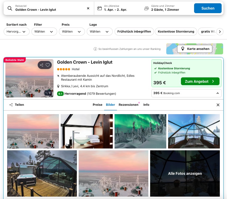 Glasiglu in Finnland: Übernachtung zur besten Nordlichter-Reisezeit ab 198€ p.P. (DZ)