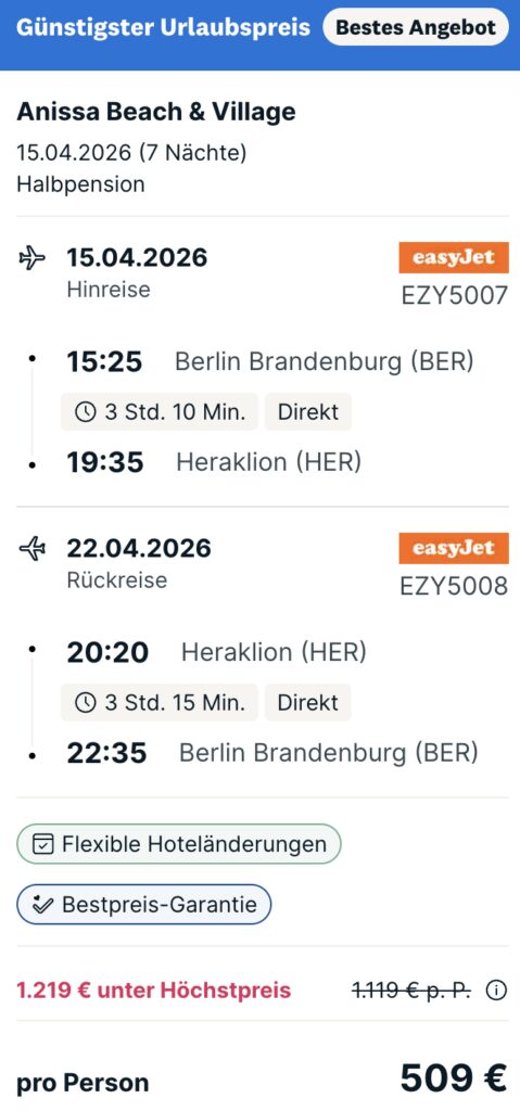 Griechenland Flug & Hotel – 1 Woche auf Kreta mit Transfer & Frühstück ab 456€ p.P.