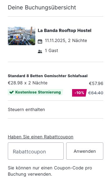Hostelworld Rabatt einlösen