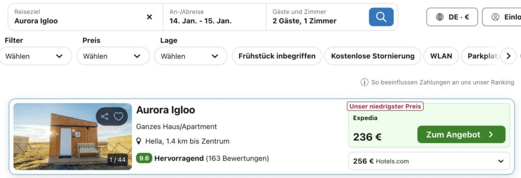 Island Reise: Bubble Iglu zur Nordlichtersaison ab 110€ p.P. (DZ)