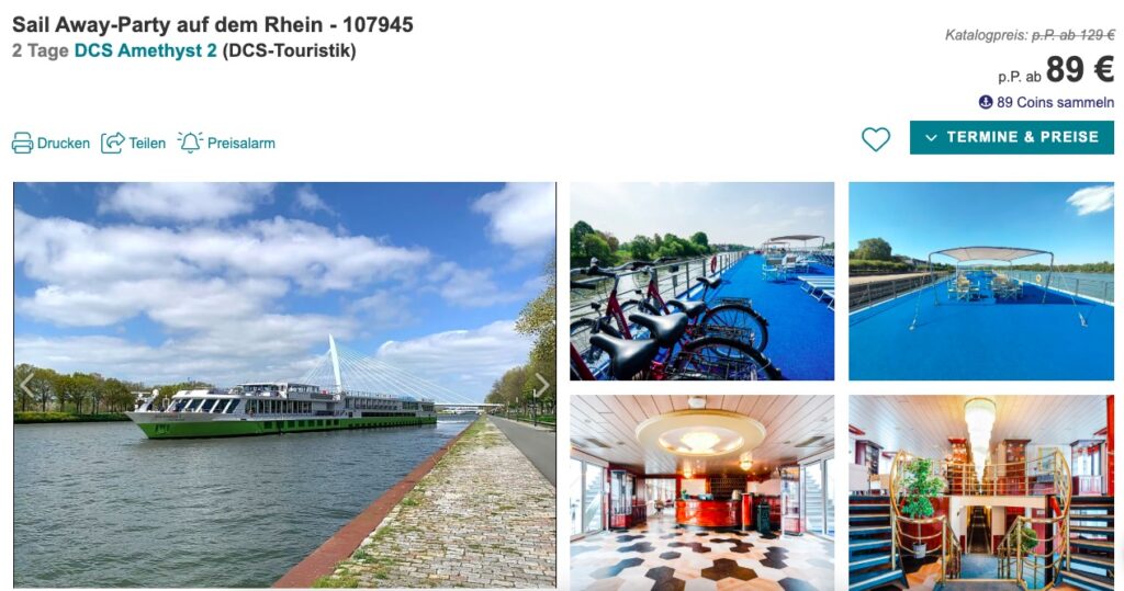 Party Kreuzfahrt auf dem Rhein: 2 Tage in der Außenkabine inkl. Halbpension, Live Musik & Extras für 89€ p.P.