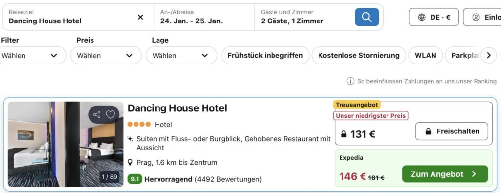 Prag Kurztrip: 4* Dancing House Hotel ab 66€ p.P. (DZ)