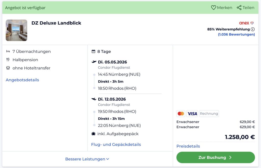 Rhodos mit Flug und Hotel: 1 Woche inkl. Halbpension ab 573€ p.P. (DZ)