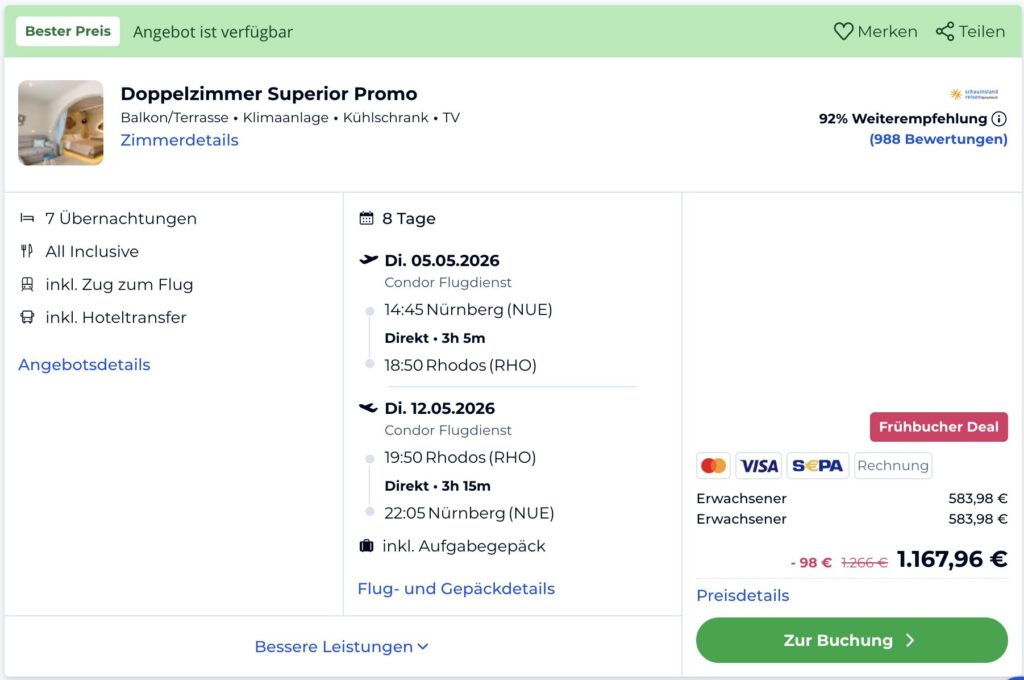 Rhodos Sommerurlaub – 6 Nächte mit All Inclusive & Flügen ab 569€ p.P.