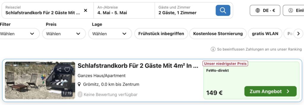 Schlaf Strandkorb: Übernachtung ab 75€ p.P. direkt am Strand