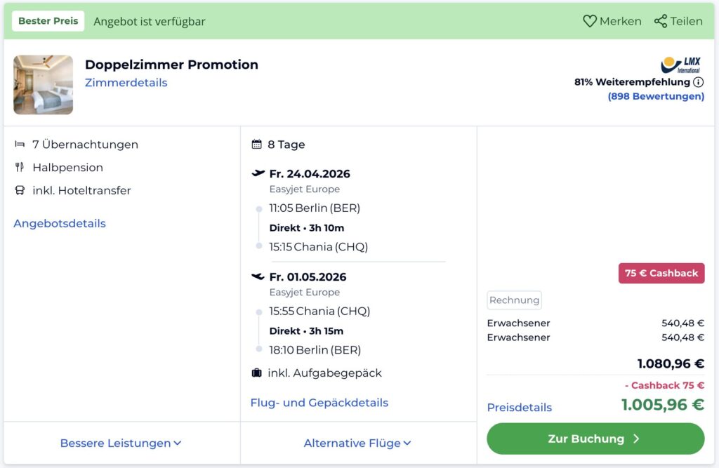 Sommerurlaub auf Kreta – 1 Woche im 4* Hotel + Frühstück & Flug ab 419€ p.P.