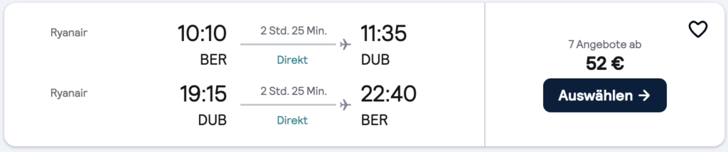 Städtetrip nach Dublin: Hin & Rückflug (morgens hin, abends zurück) ab 44€