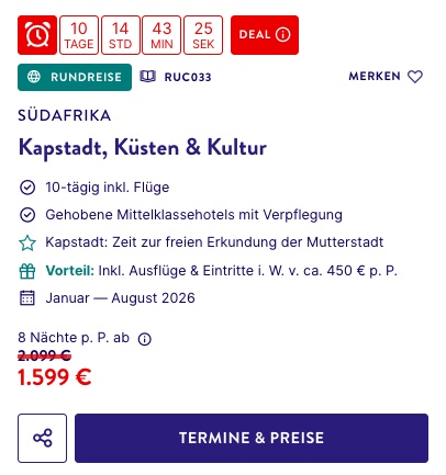 Südafrika Rundreise: 10 Tage inkl. Flügen, Hotels und Ausflügen ab 1.599€ p.P. (DZ)