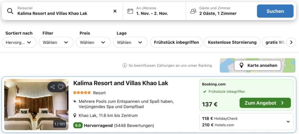 Thailand Schnäppchen: 5* Hotel mit Frühstück und Privatpool ab 141€ p.P.
