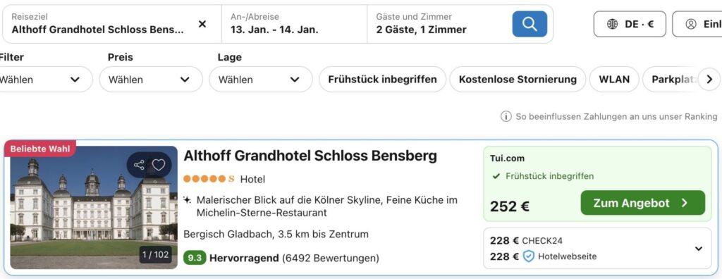 Übernachtung im Schloss: 3 Tage im ausgezeichneten 5* Hotel in NRW mit Frühstück, Wellness, 1x Dinner & gratis Minibarnutzung ab 259€ p.P. im DZ