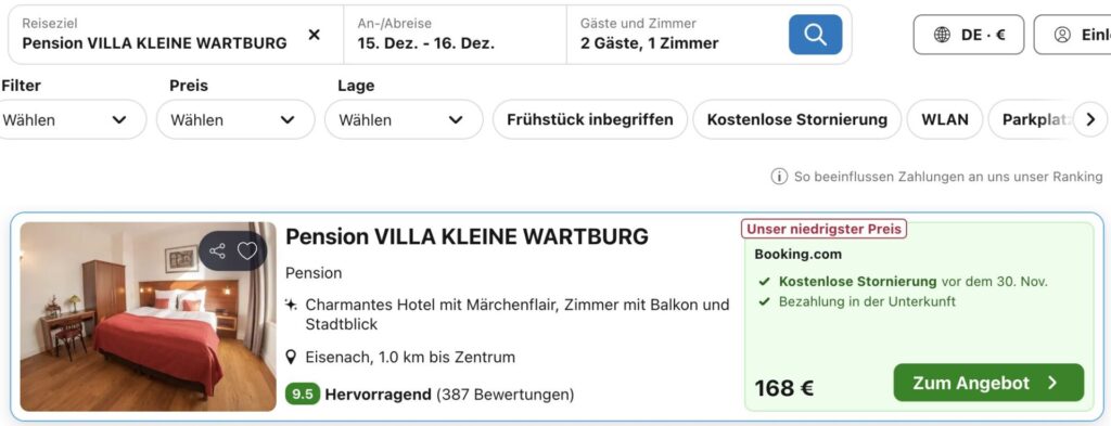 Urlaub in Thüringen – top Hotel und Eintritt in die Wartburg ab 97€ p.P.