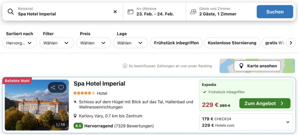 Wellness in Karlsbad – 5* Hotel mit Frühstück ab 98€ p.P.