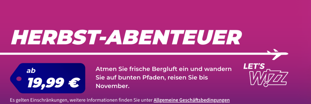 Wizz Air Flüge: nur heute 20% Rabatt