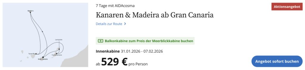 AIDA Kanaren und Madeira Kreuzfahrt – 7 Tage inklusive VP ab 499€ p.P.