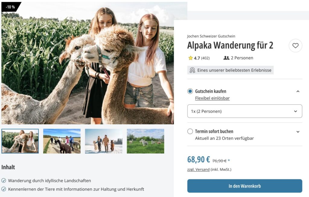 Alpaka Farm: Gutschein für eine Alpaka Wanderung nur 39€ p.P. (bei 2 Leuten)