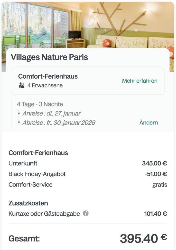 Center Parcs Paris: 4 Tage Ferienhaus ab 92€ p.P.