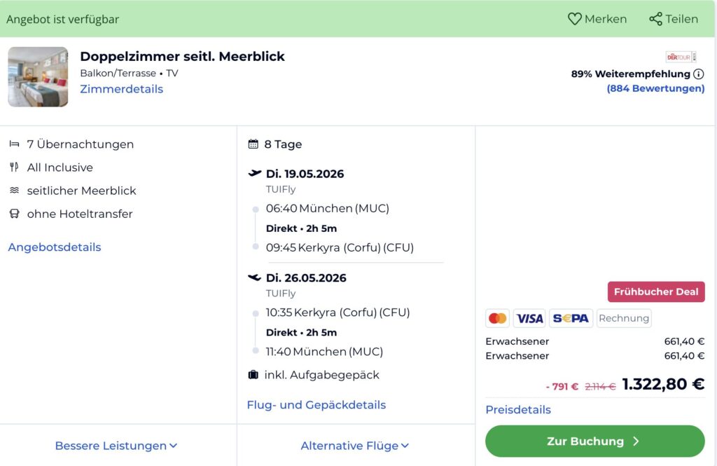 Korfu All Inclusive – 1 Woche direkt am Meer mit Flügen ab 684€ p.P.