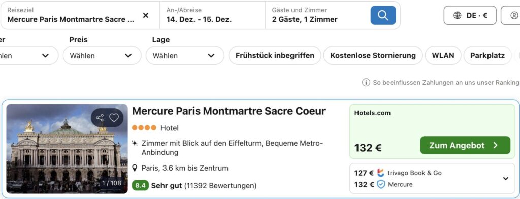 Kurzurlaub in Paris: 1 Nacht im 4* Hotel inklusive Frühstück ab 53€ p.P.