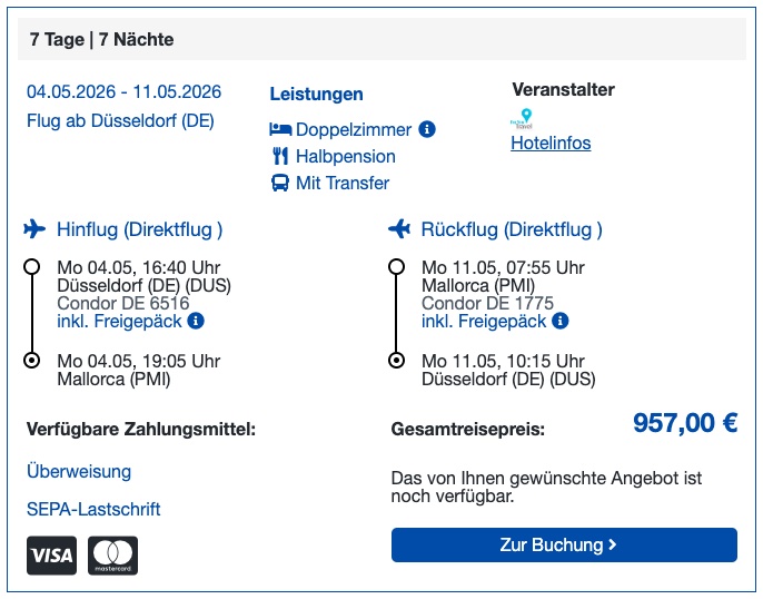 Mallorca Frühbucher: 1 Woche im 4* Hotel mit Halbpension, Flügen & Transfer ab 489€ p.P. (DZ)