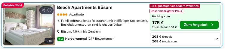 Nordsee Kurztrip: 3 Tage Büsum im strandnahen Apartment ab 66€ p.P. bei 4 Leuten, ab 98€ p.P. bei 2 Leuten