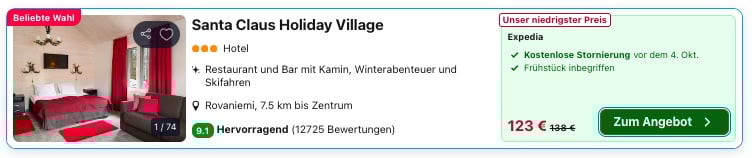 Santa Claus Village: Übernachtung im Ferienhaus mit Frühstück ab 62€ p.P. (DZ)