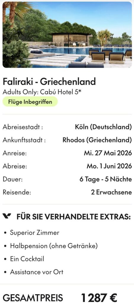 Urlaub auf Rhodos: 1 Woche im 4* Hotel mit Halbpension, Flug & Transfer ab 509€ p.P. (DZ)
