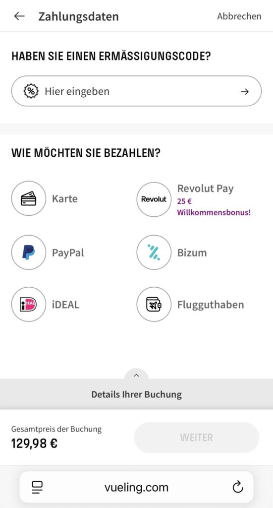 Rabatt bei Vueling einlösen