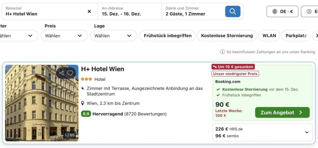 Weihnachtsmarkt in Wien: Übernachtung + Frühstück im top Hotel ab 87€ p.P.